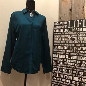 Chico’s No Iron Caroline Sateen Teal Shirt sz 2